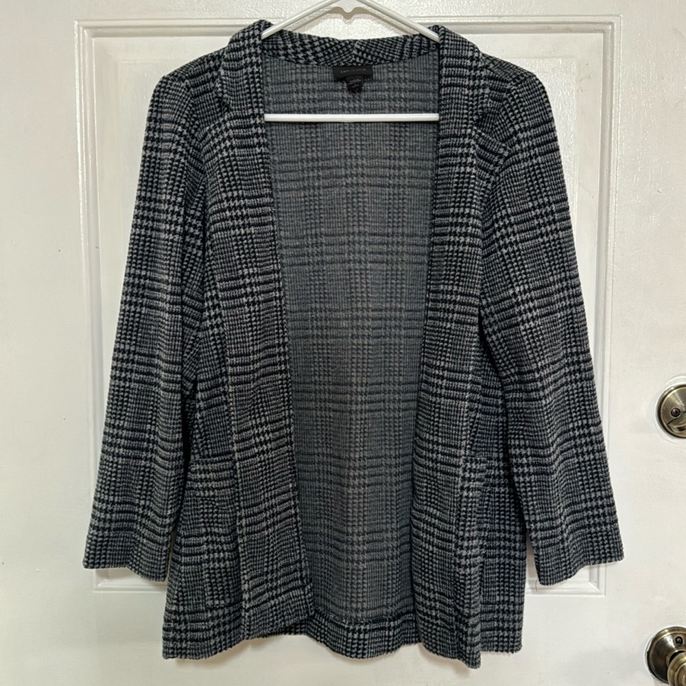 J Jill Gray and Navy Knit Plaid Blazer Small